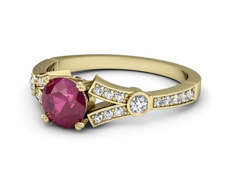 Pierścionek z rubinem i brylantami żółte złoto - P15304zr — zdjęcie 2