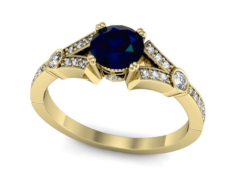 złoty pierścionek z szafirem z brylantami złoto 585 - P15304zsz