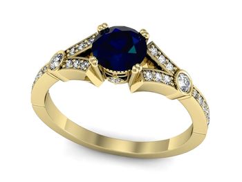 Złoty pierścionek z szafirem i brylantami - P15304zsz - 1