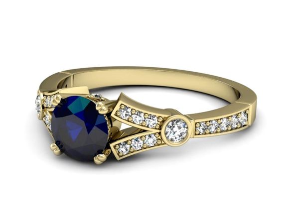 Złoty pierścionek z szafirem i brylantami - P15304zsz