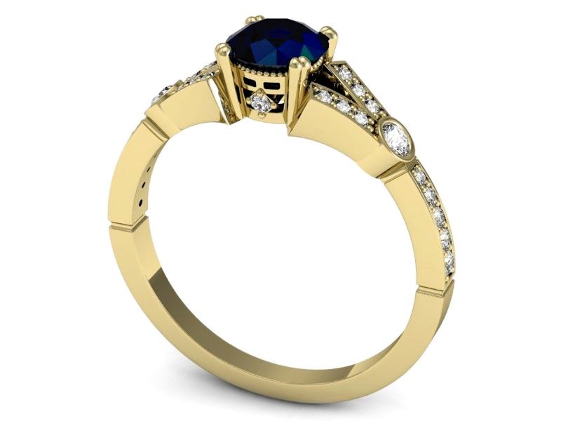 Złoty pierścionek z szafirem i brylantami - P15304zsz - 3