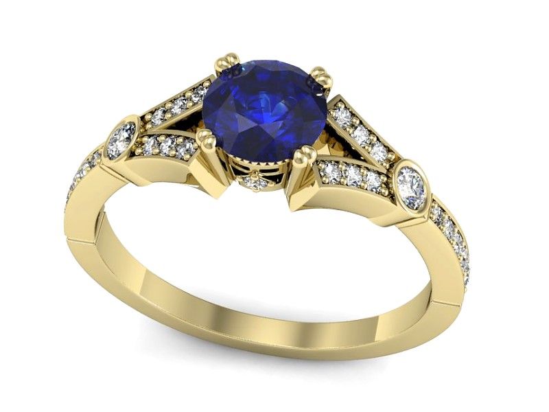 Złoty pierścionek z szafirem i diamentami złoto proba 585 - P15304zszc