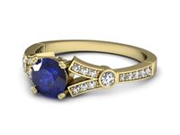 Złoty pierścionek z szafirem i diamentami złoto proba 585 - P15304zszc- 2