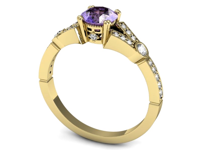 Pierścionek z tanzanitem i brylantami żółte złoto - P15304zt — zdjęcie 3