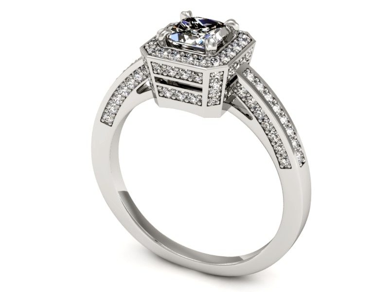 Złoty pierścionek z diamentami białe złoto - P15305b — zdjęcie 3