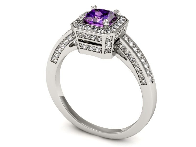 Złoty pierścionek z ametystem i brylantami - P15305bam — zdjęcie 3