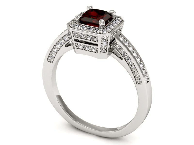 Pierścionek z granatem i brylantami białe złoto - P15305bgr — zdjęcie 3
