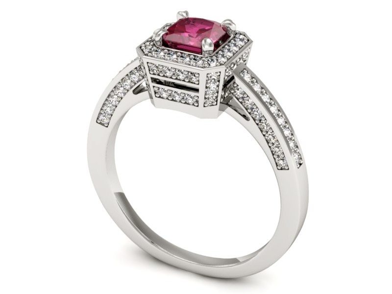 Złoty pierścionek z rubinem i brylantami - P15305br — zdjęcie 3