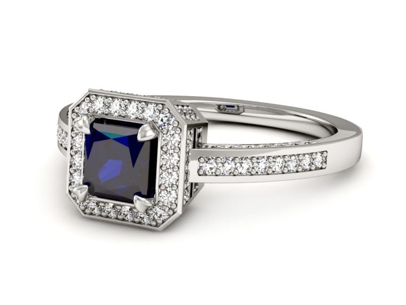 Pierścionek z szafirem i brylantami białe złoto - P15305bsz — zdjęcie 2