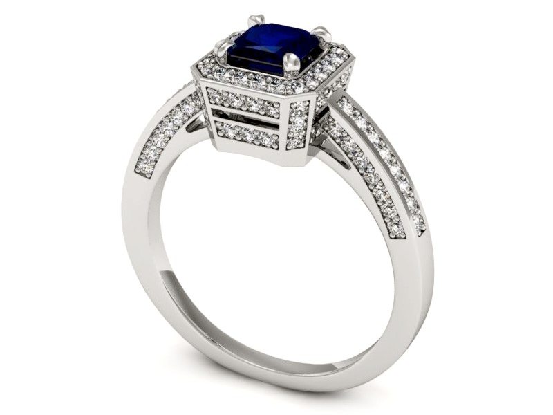 Pierścionek z szafirem i brylantami białe złoto - P15305bsz — zdjęcie 3
