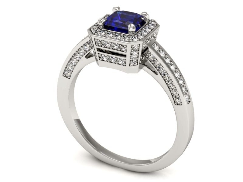 Pierścionek z szafirem i brylantami białe złoto - P15305bszc — zdjęcie 3