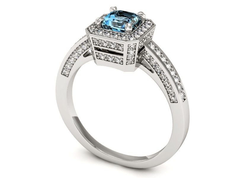 Pierścionek z topazem i brylantami białe złoto - P15305btp — zdjęcie 3