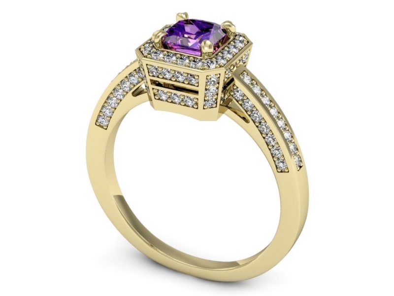 Pierścionek z ametystem i brylantami - P15305zam — zdjęcie 3