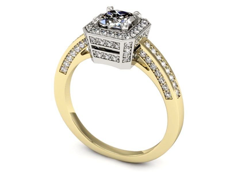 Pierścionek z diamentami białe i żółte złoto - P15305zb — zdjęcie 3