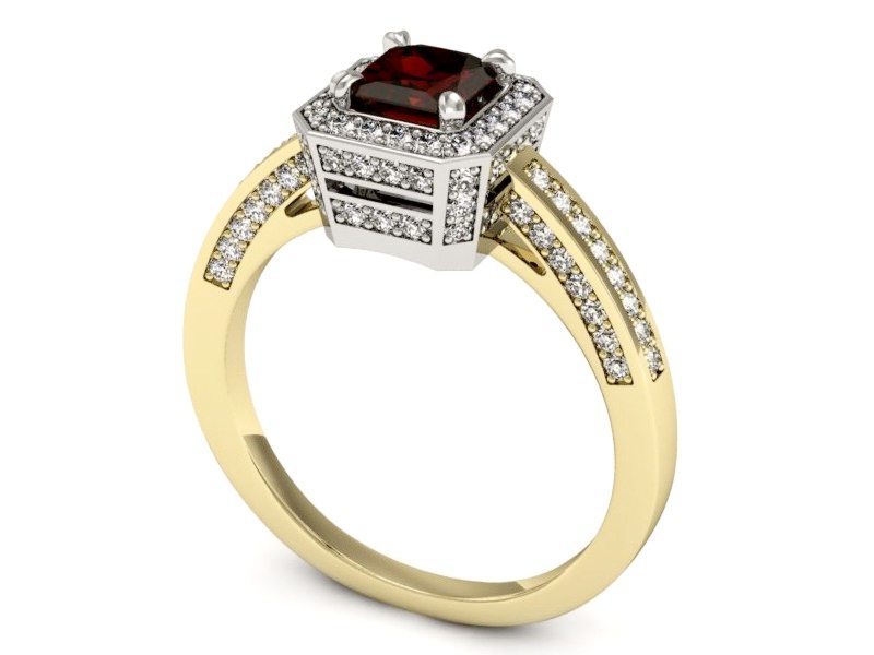 Złoty pierścionek z granatem i brylantami - P15305zbgr — zdjęcie 3