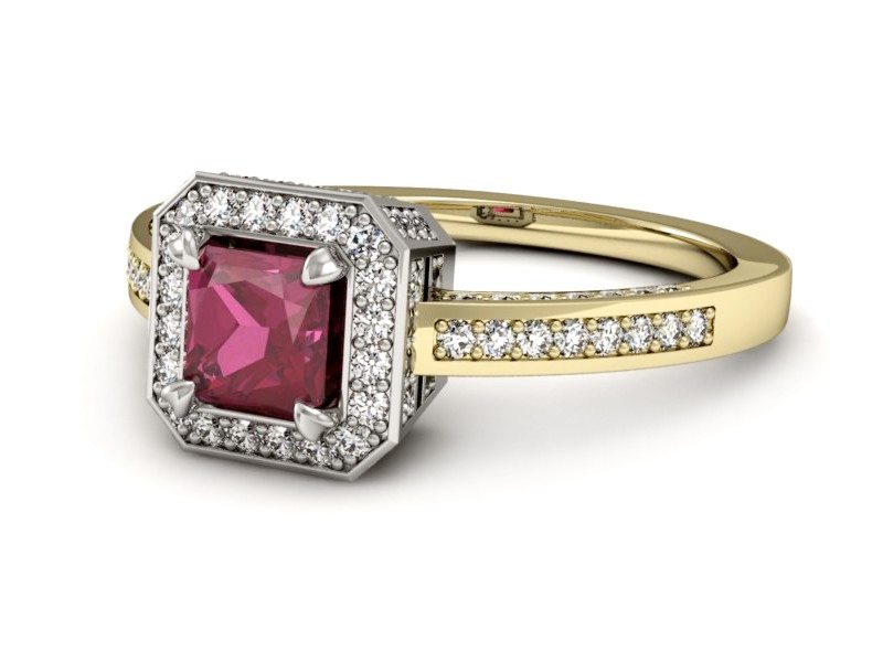 Pierścionek z rubinem i diamentami - P15305zbr — zdjęcie 2