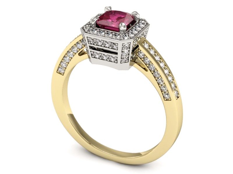 Pierścionek z rubinem i diamentami - P15305zbr — zdjęcie 3