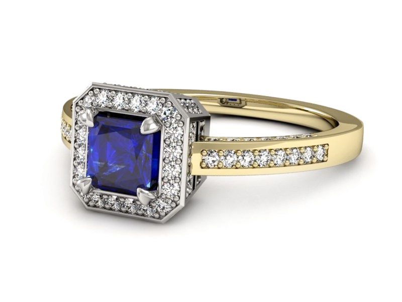 Pierścionek z szafirem i diamentami - P15305zbszc — zdjęcie 2