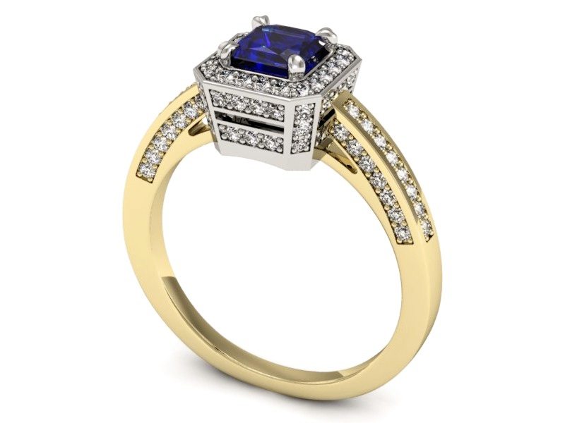 Pierścionek z szafirem i diamentami - P15305zbszc — zdjęcie 3