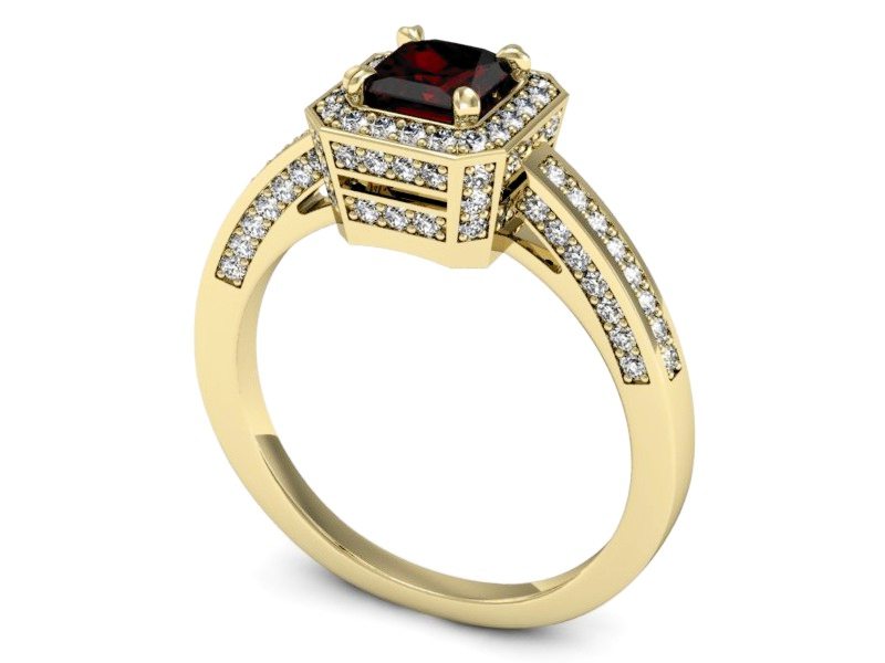 Złoty pierścionek z granatem i brylantami - P15305zgr — zdjęcie 3