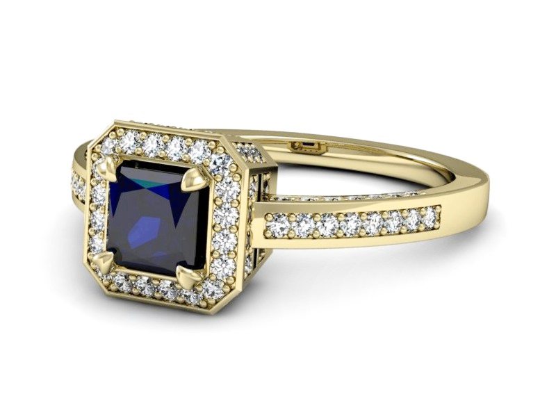 Pierścionek z szafirem i brylantami żółte złoto - P15305zsz — zdjęcie 2