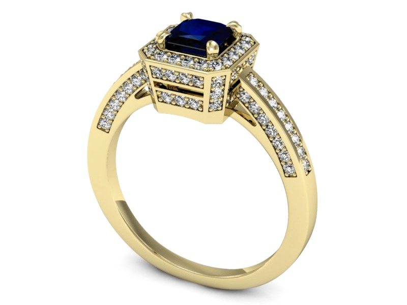 Pierścionek z szafirem i brylantami żółte złoto - P15305zsz — zdjęcie 3