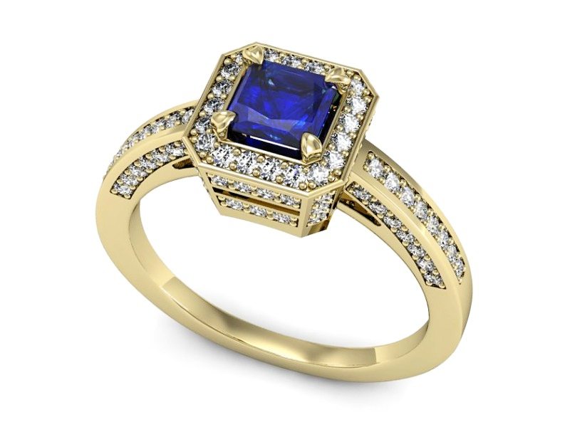 Złoty pierścionek z szafirem i brylantami - P15305zszc