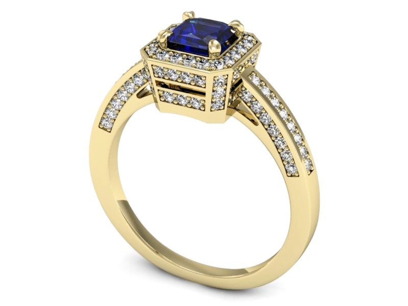 Złoty pierścionek z szafirem i brylantami - P15305zszc — zdjęcie 3