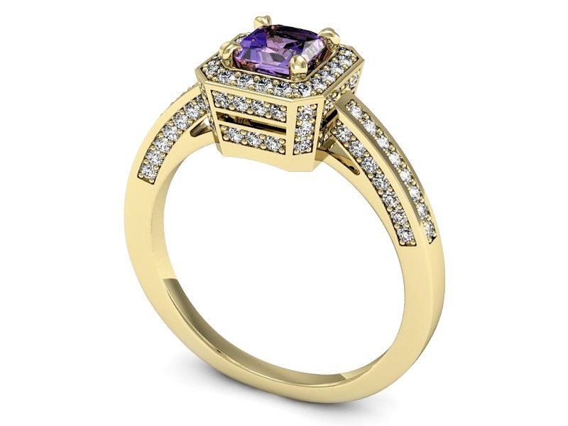 Pierścionek z tanzanitem i brylantami żółte złoto - P15305zt — zdjęcie 3