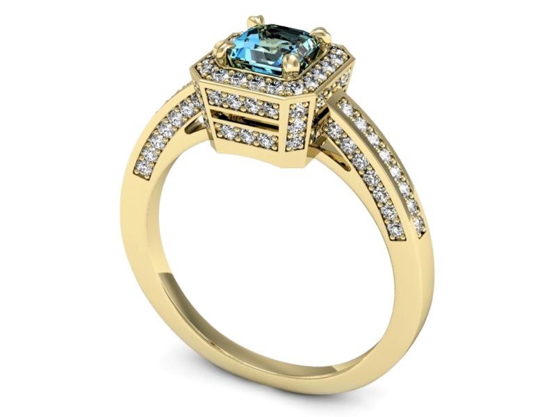 Złoty pierścionek z topazem i brylantami - P15305ztp — zdjęcie 3