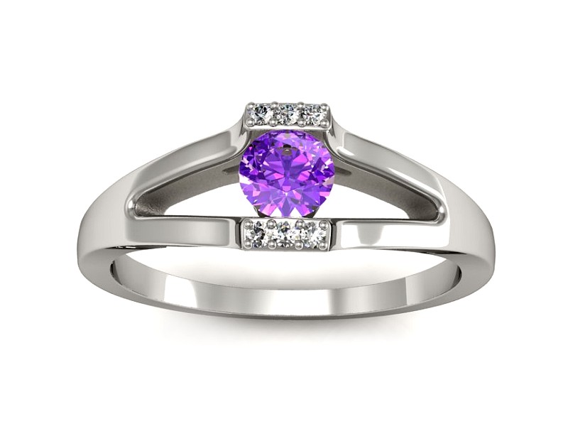 Złoty pierścionek z ametystem i brylantami - P15306bam — zdjęcie 3
