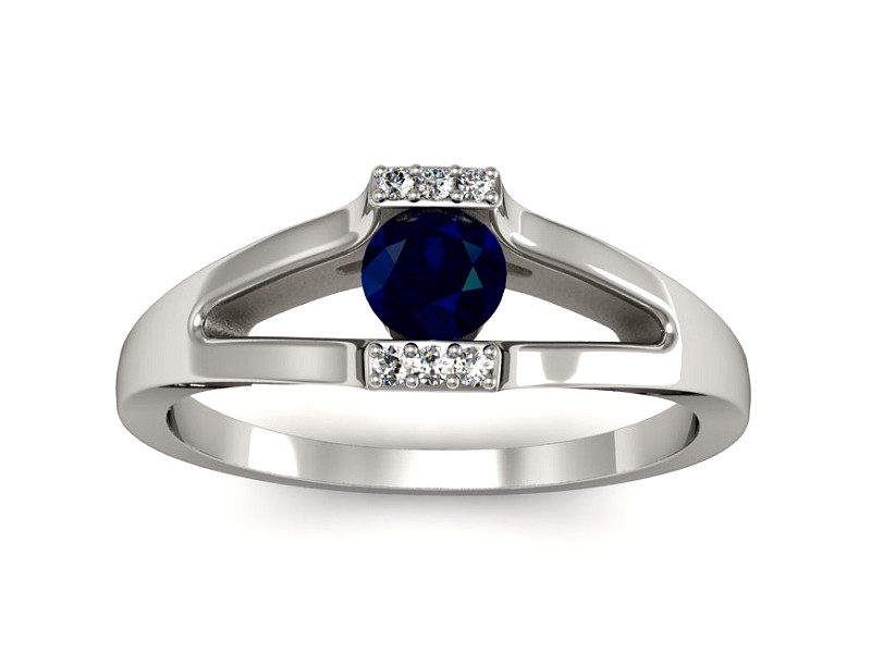 Pierścionek z szafirem i brylantami białe złoto - P15306bsz — zdjęcie 3