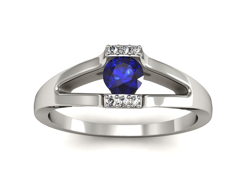 Pierścionek z szafirem i brylantami białe złoto - P15306bszc — zdjęcie 3