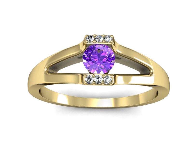Pierścionek z ametystem i brylantami - P15306zam — zdjęcie 3