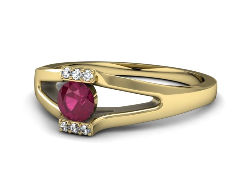 Pierścionek zaręczynowy z rubinem i brylantami - P15306zr — zdjęcie 2