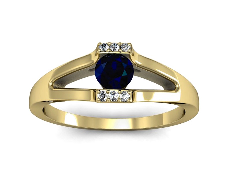 Złoty pierścionek z szafirem i brylantami - P15306zsz — zdjęcie 3