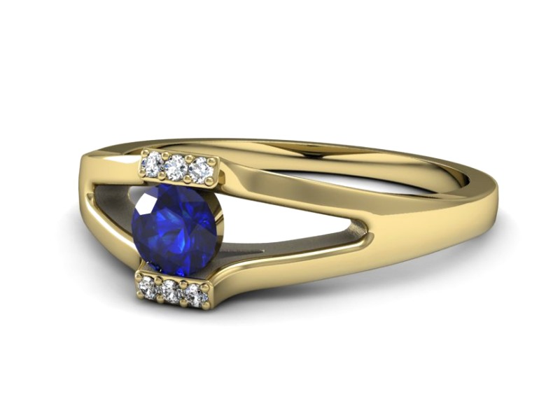 Złoty pierścionek z szafirem i diamentami - P15306zszc — zdjęcie 2
