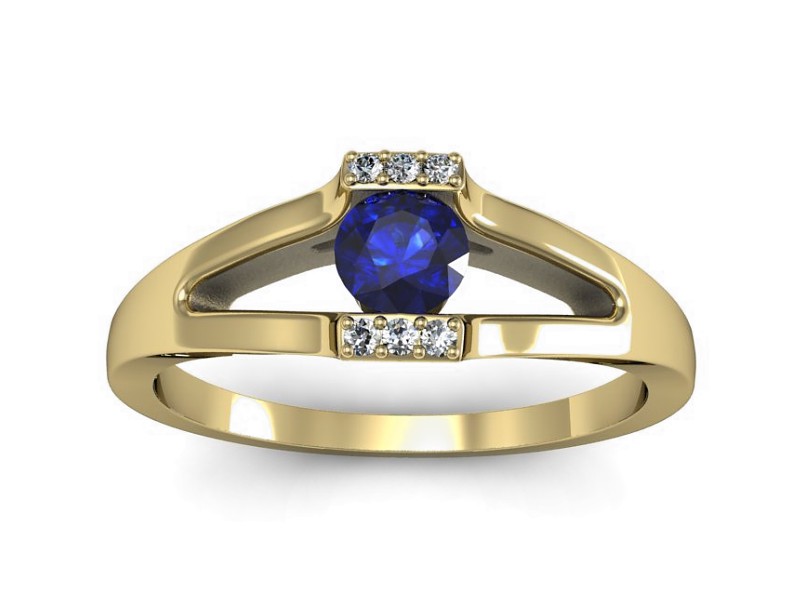 Złoty pierścionek z szafirem i diamentami - P15306zszc — zdjęcie 3