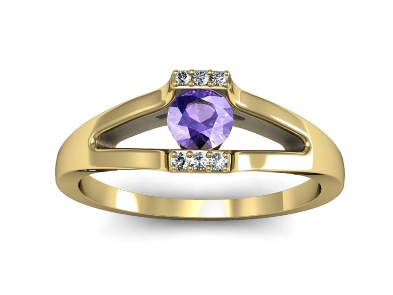 Pierścionek z tanzanitem i brylantami żółte złoto - P15306zt — zdjęcie 3