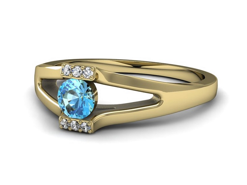 Złoty pierścionek z topazem i brylantami - P15306ztp — zdjęcie 2