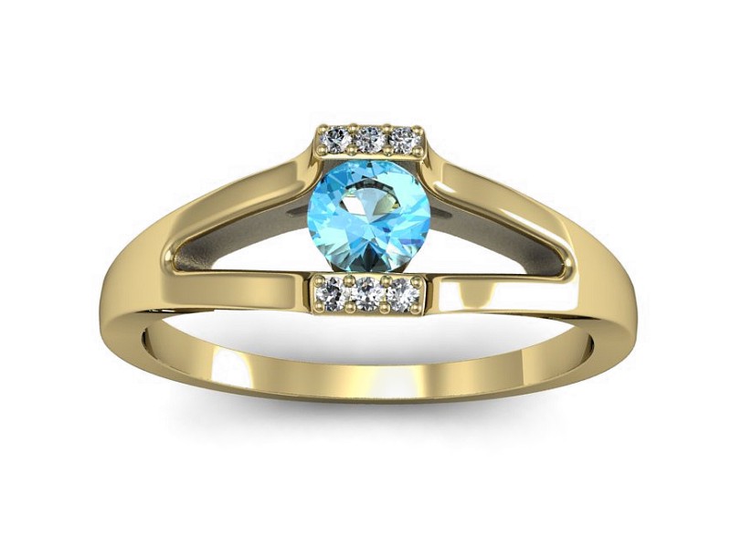 Złoty pierścionek z topazem i brylantami - P15306ztp — zdjęcie 3