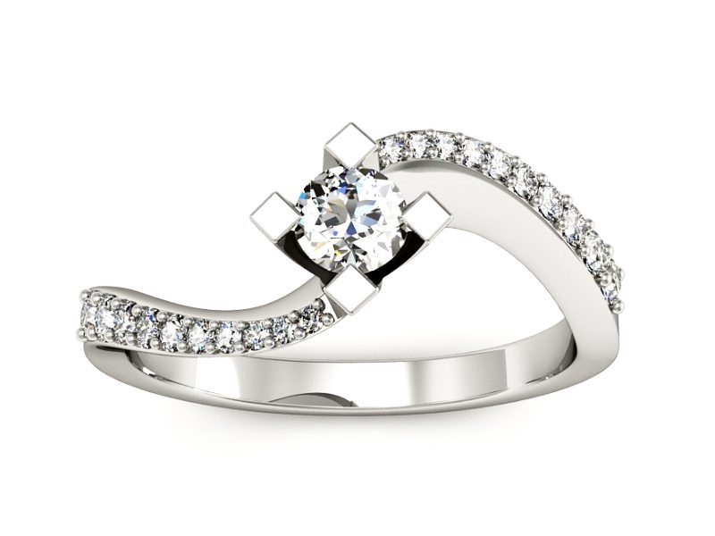 Złoty pierścionek z brylantami białe złoto - P15308b — zdjęcie 3