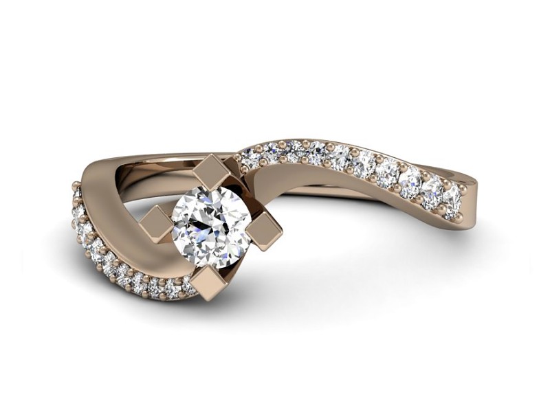 Złoty pierścionek z brylantami różowe złoto - P15308c — zdjęcie 2