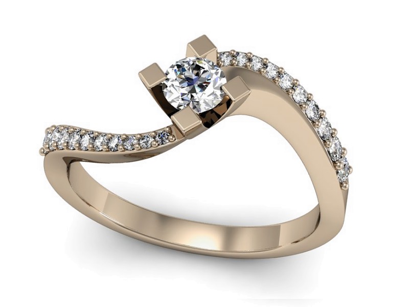 Złoty pierścionek z brylantami różowe złoto - P15308c — zdjęcie 3