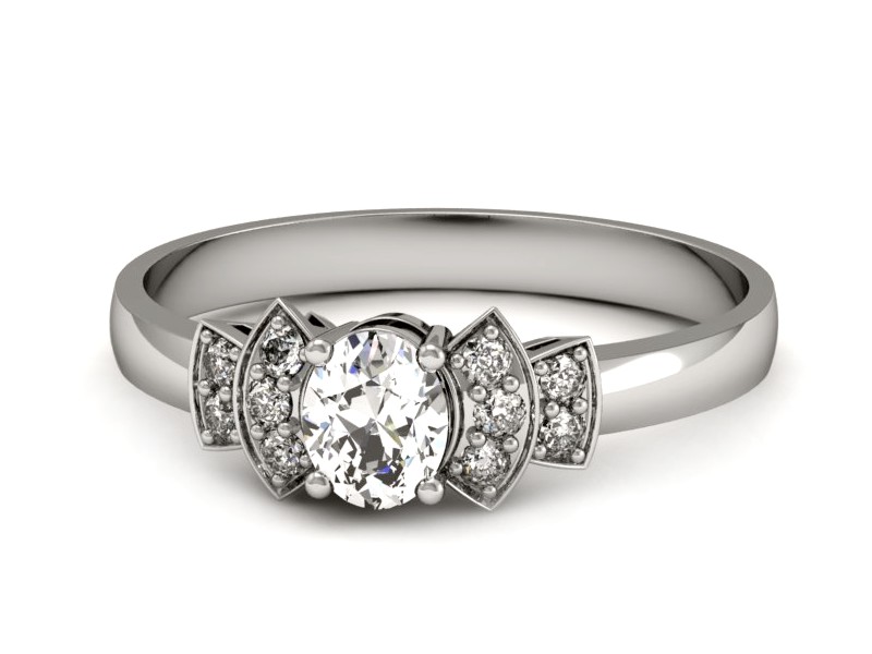 Złoty pierścionek z diamentami białe złoto - P15309b — zdjęcie 2