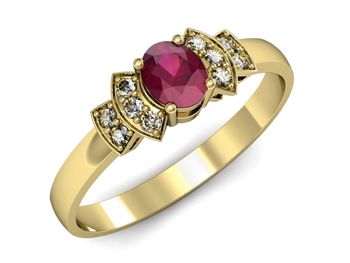 Złoty pierścionek z rubinem i brylantami - P15309zr - 1
