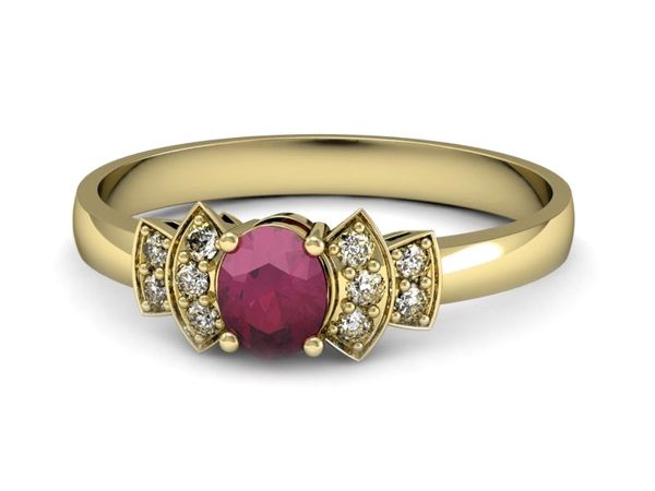 Złoty pierścionek z rubinem i brylantami - P15309zr