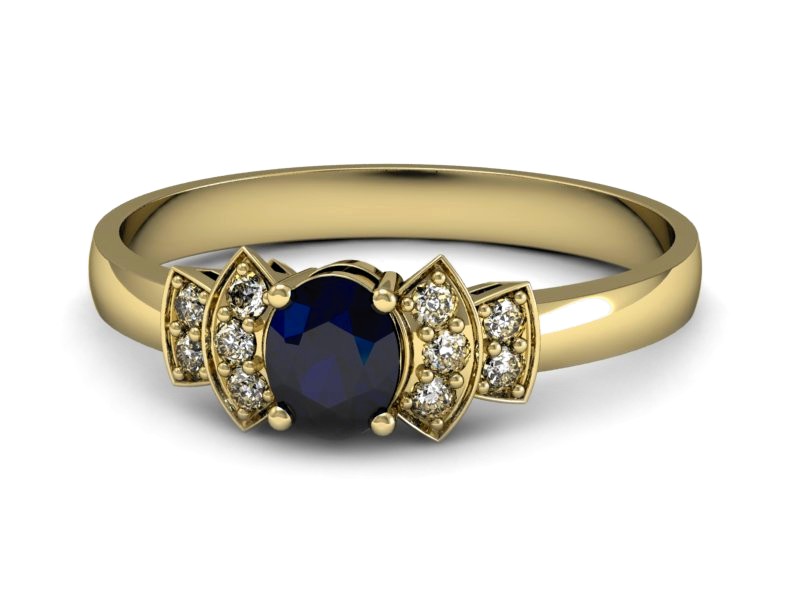Złoty pierścionek z szafirem i brylantami - P15309zsz — zdjęcie 2