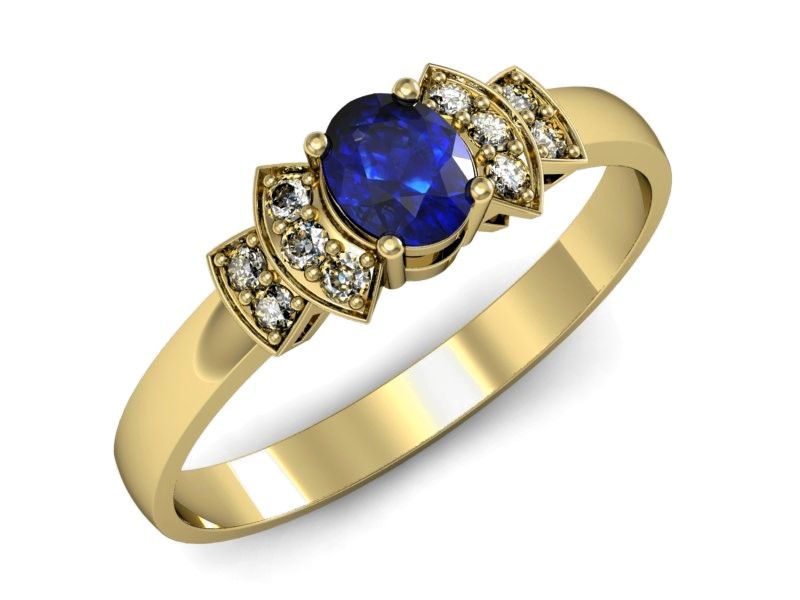 Złoty pierścionek z szafirem i diamentami złoto proba 585 - P15309zszc