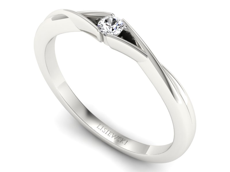 Złoty pierścionek z brylantem białe złoto - P15310b — zdjęcie 3